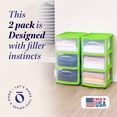 thumbnail image 2 of Homz 3-Drawer Medium Storage Container, Clear Drawers/Lime Frame (2 Pack), 2 of 9
