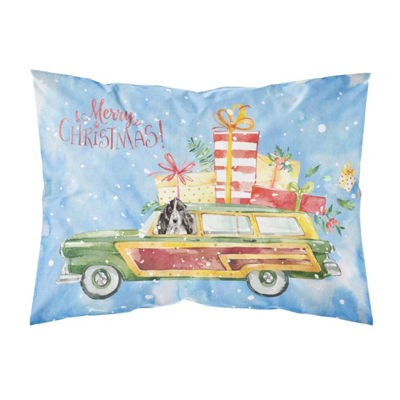 Merry Christmas Black Parti Cocker Spaniel Fabric Standard Pillowcase