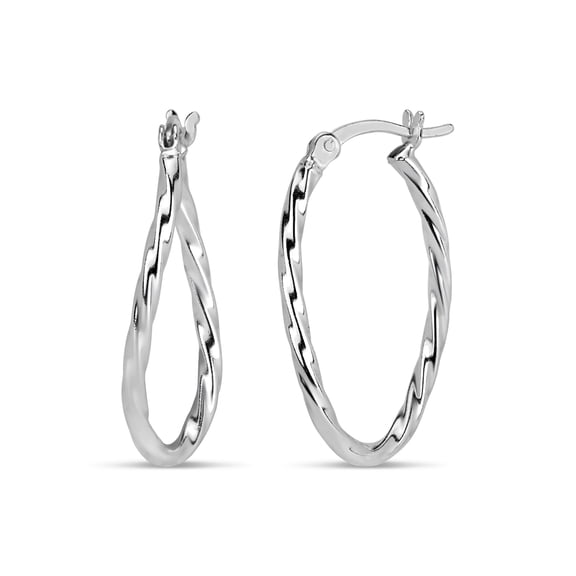 Sterling Silver 27x17mm Oval Twisted Tube Hoop Earrings
