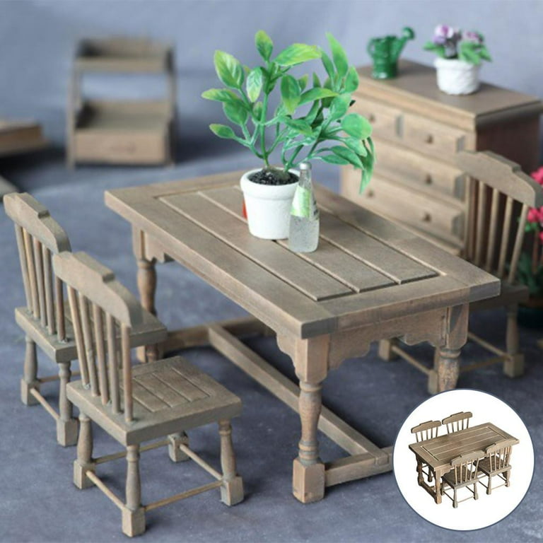 5Pcs 1 12 Dollhouse Miniature Dining Table Furniture Model Kitchen Decor Walmart