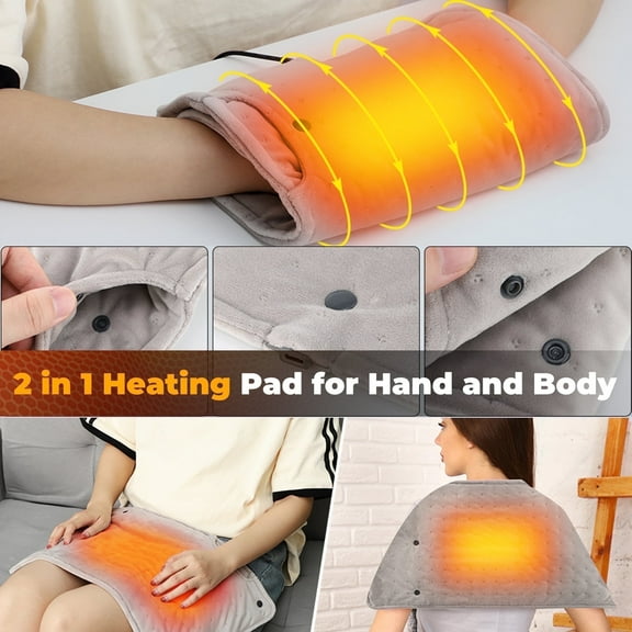 USB Hand Warmer & Heating Pad 2-in-1, 55°C Constant Temperature, Fast Heating Electric Blanket for Body, Back, Legs, 19.7x10.6in, USB-Powered, Gray