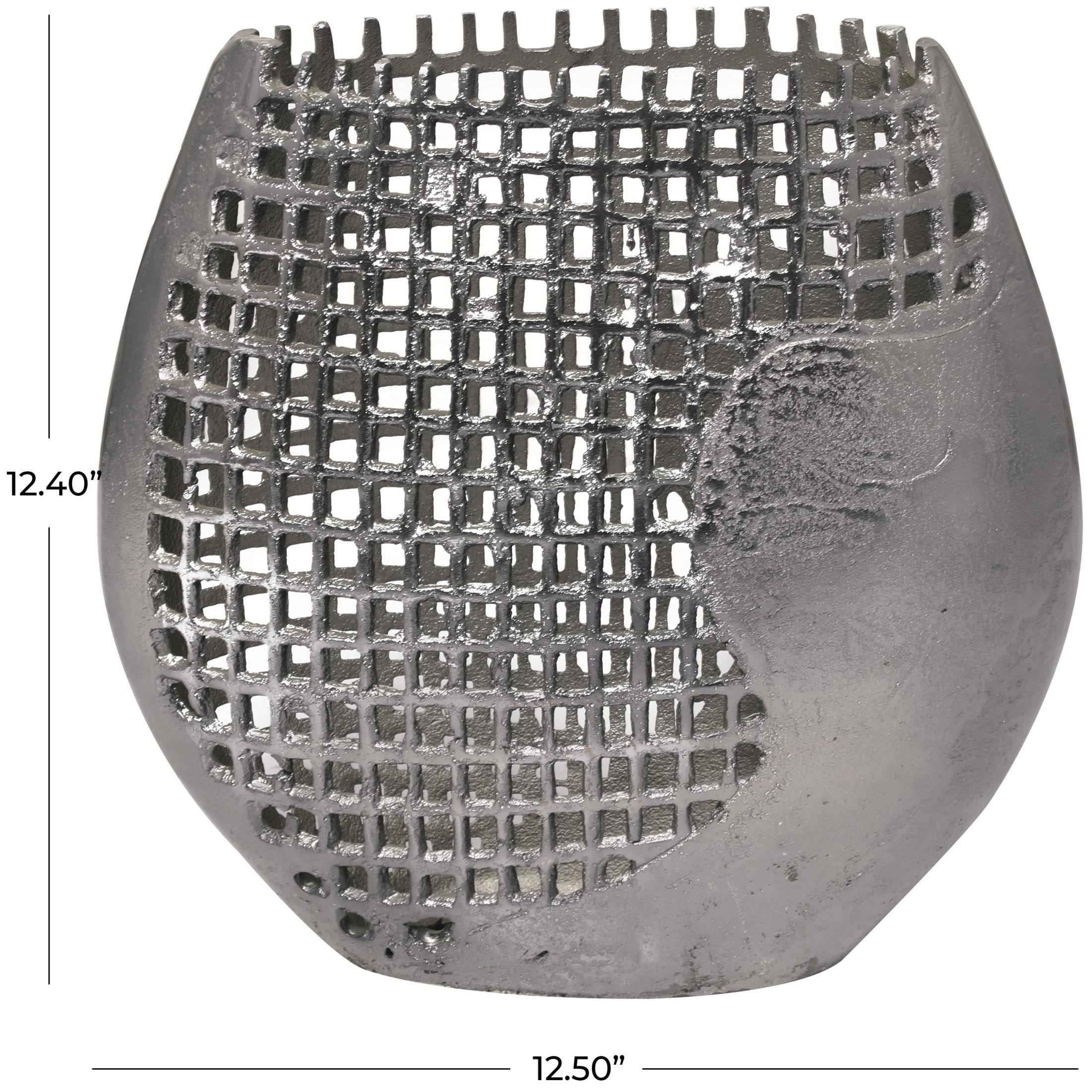 DecMode 12" Abstract Grid Inspired Dark Gray Aluminum Metal Vase with Open Frame Design