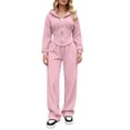thumbnail image 2 of BRGZLK Women Sweatsuit Set 2 Piece Outfit Fall Winter Casual Long Sleeve Zip Up Slim Fit Hoodies Sweatshirt and Wide Leg Sweatpants Lounge Set for Daily Workout Outgoing Pink 2XL, 2 of 7