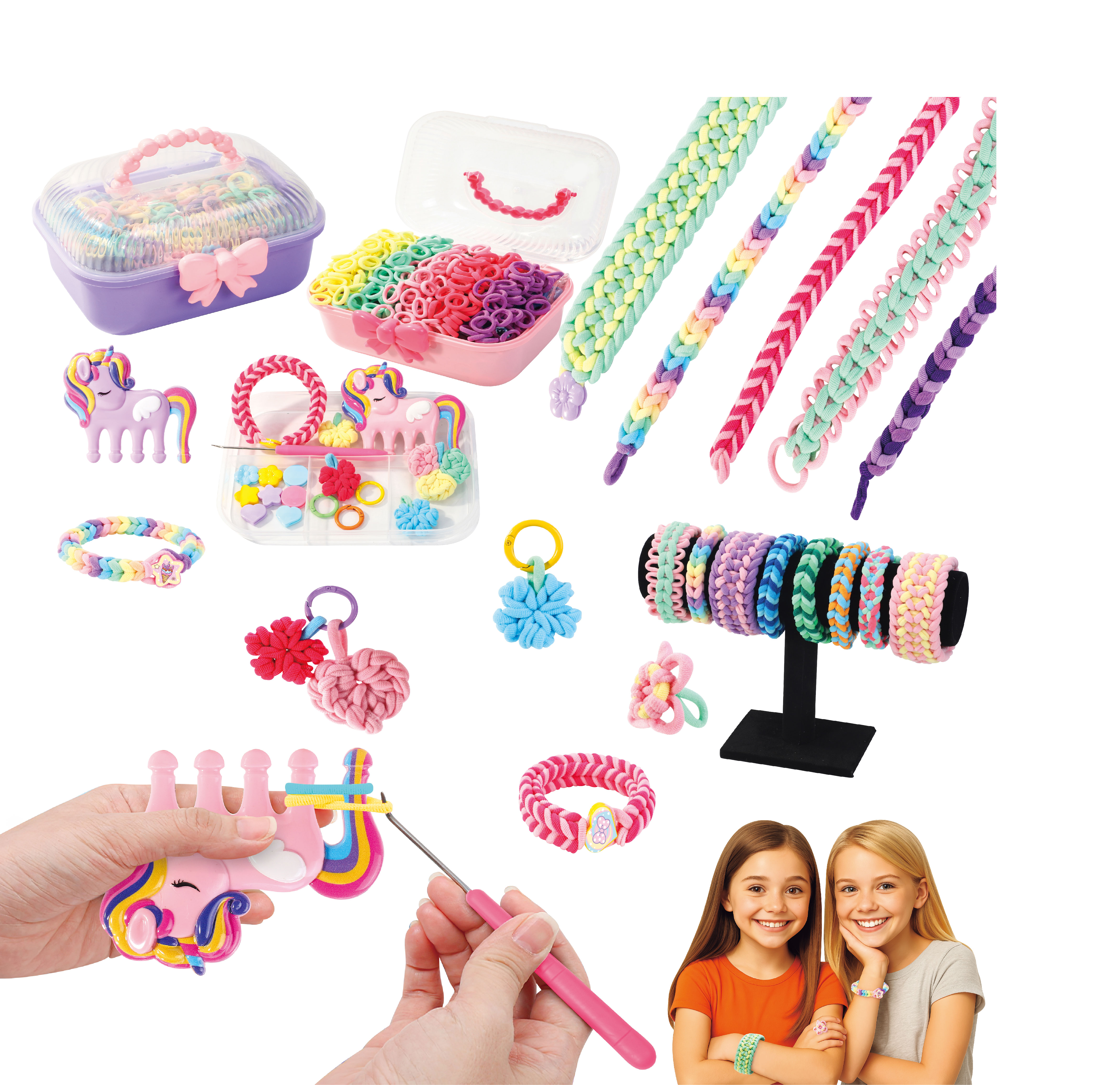 Unicorn braided hand rope DIY beaded children's friendship bracelet set/pink