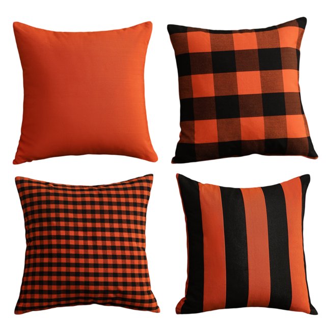 Juego de 4 fundas de almohada decorativas de Halloween para interior y exterior, fundas de almohada de calabaza de otoño, fundas de cojín decorativas para sofá de casa