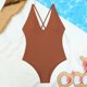 thumbnail image 4 of Trajes de baño de una pieza para mujer Traje de baño de cuello en V de color sólido para mujer Traje de baño de bikini dividido Traje de baño para mujer, 4 of 5