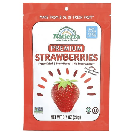 Natierra, Premium Freeze-Dried Strawberries, 0.7 oz (20 g) Pack of 4