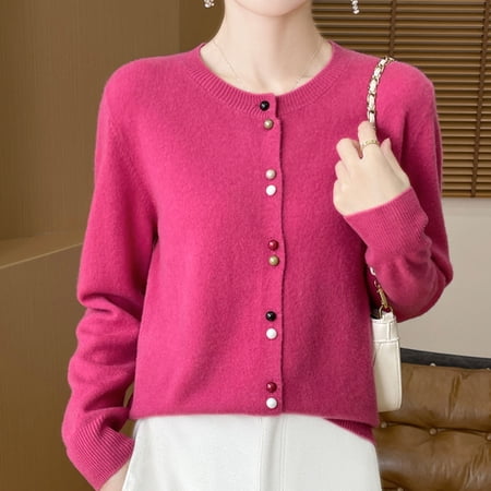 Heisall Womens Cardigan Coats Round Neck Long Sleeve Knit Button Front Casual Fashion Outerwear