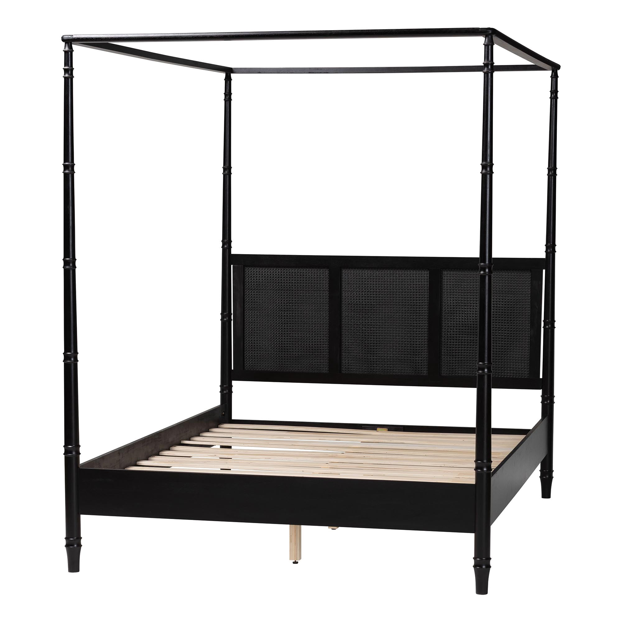Baxton Studio Marisela Mid-Century Canopy Bed, Queen, Black