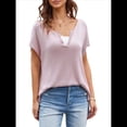 thumbnail image 2 of Camisetas de Corta con Cuello en V y Muescas para Mujer, Blusas de Verano Básicas y Holgadas, Camisetas de Corta 2025 Rosa M, 2 of 10