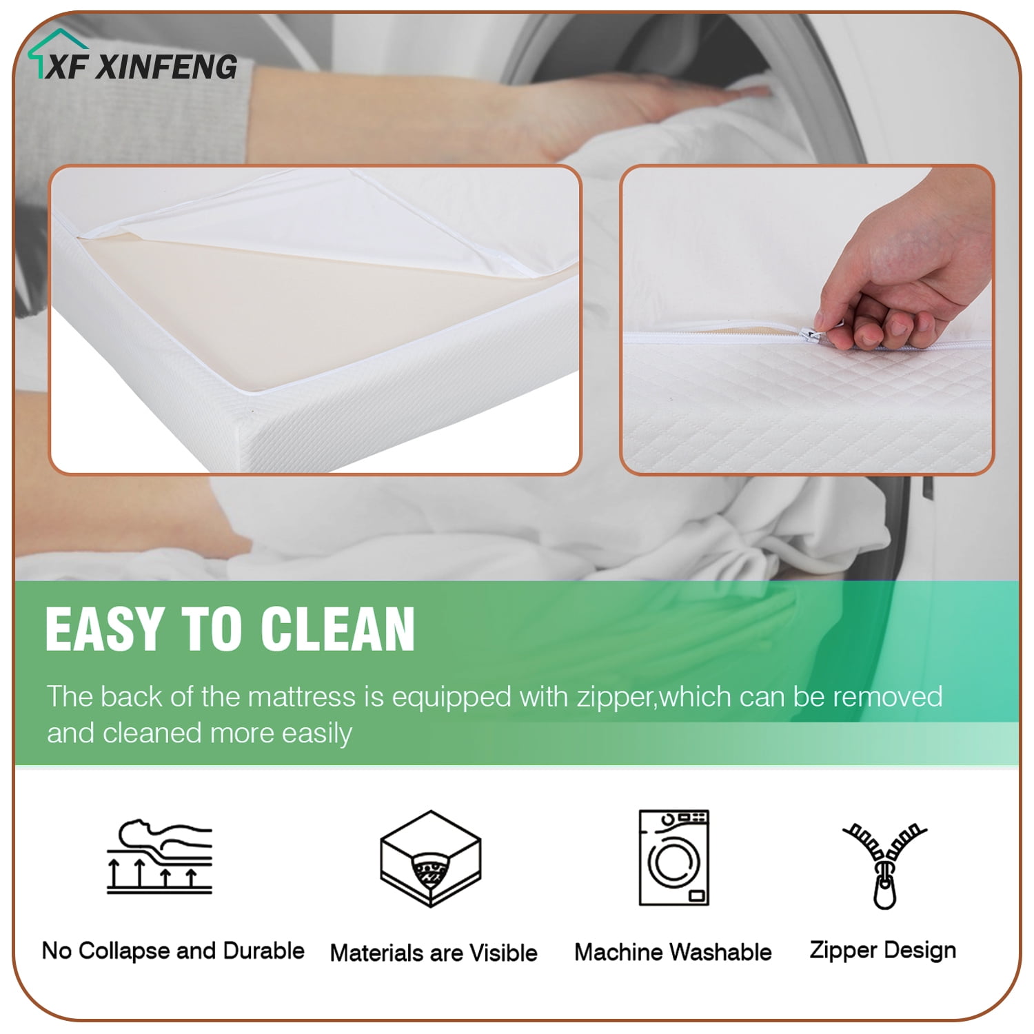 XF XINFENG 5" Twin  Memory Foam Mattress Fiberglass Free Single Medium Comfort Sleep & Comfy Support, White,Twin