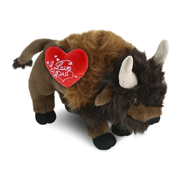 DolliBu I Love You Plush Super Soft Buffalo - Cute Stuffed Animal Buffalo with Red Heart Plush for Valentines, Anniversary, Romantic Date, Boyfriend, or Girlfriend Gift - 13 Inches