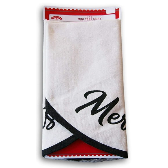 Miniature Christmas Tree Skirt - Canvas with Black ''Merry Christmas'' Text - 18 Inch