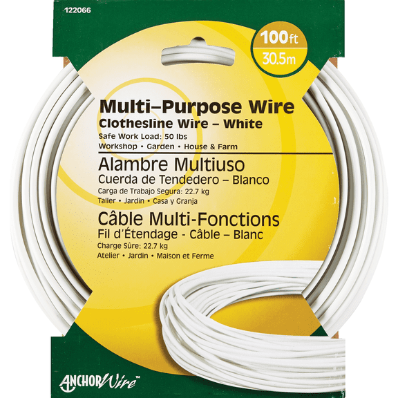 Hillman Anchor Wire Plastic Coated Clothesline - Single Pack — Indoor & Outdoor Use, NEC-Compliant