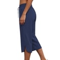 thumbnail image 6 of Floleo Women's solid cropped pants with elastic drawstring waist side pockets and side slits for summer casual daily wear relaxed fit capri trousers, 6 of 7