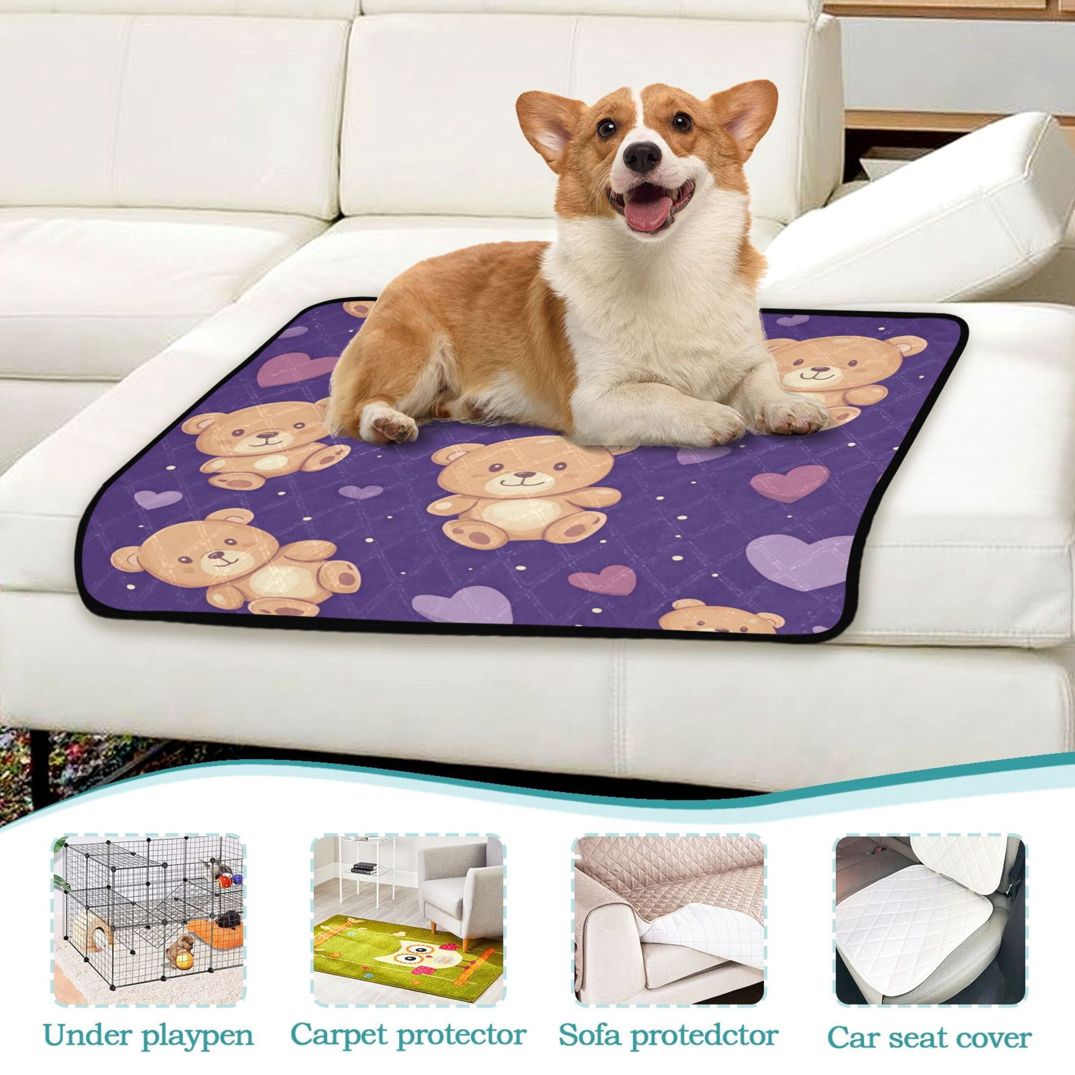 Qxltty Cute Teddy Bear and Heart Pattern Cat litter Pads Pet Set of 3 Diaper Mats Center Anti-leakage Layer Absorbent Soft and Comfortable