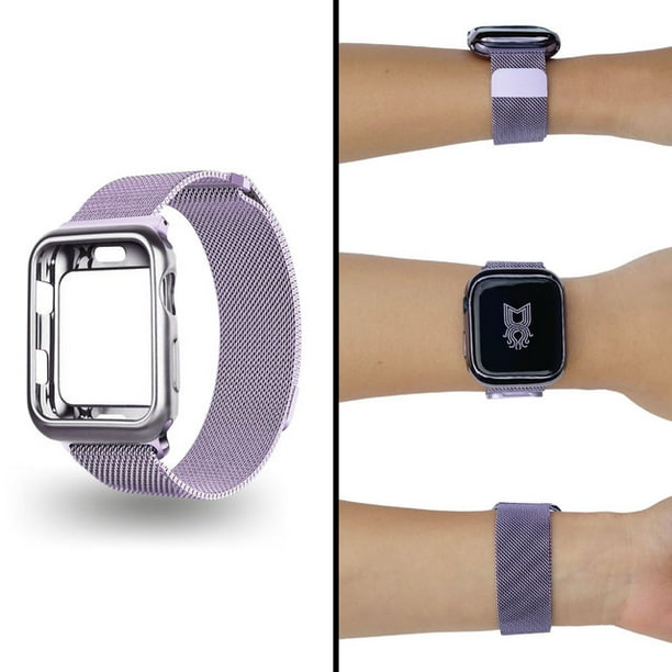 Correa para Apple Watch de 45 mm Metálica + Protector lateral de pantalla. Estilo Milanese. Mamá Pulpo Milanese case lateral