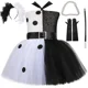 thumbnail image 2 of Vestido de tutú de Cruella de Vil para niñas, disfraz de bruja blanca y negra, disfraz de Halloween para niños, ropa elegante para fiesta de carnaval, 2 of 5
