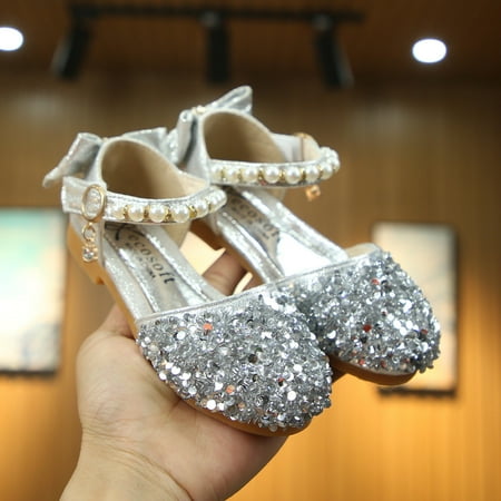 Herrnalise Toddler Kids Baby Girls Pearls Bling Sequins Bowknot Princess Shoes Sandals