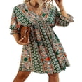 thumbnail image 4 of Robe Décontractée pour Femmes à Col en V à Manches Mi-Longues Style Boho Robe Imprimée Été Midi Robes S/M/L/XL, 4 of 5