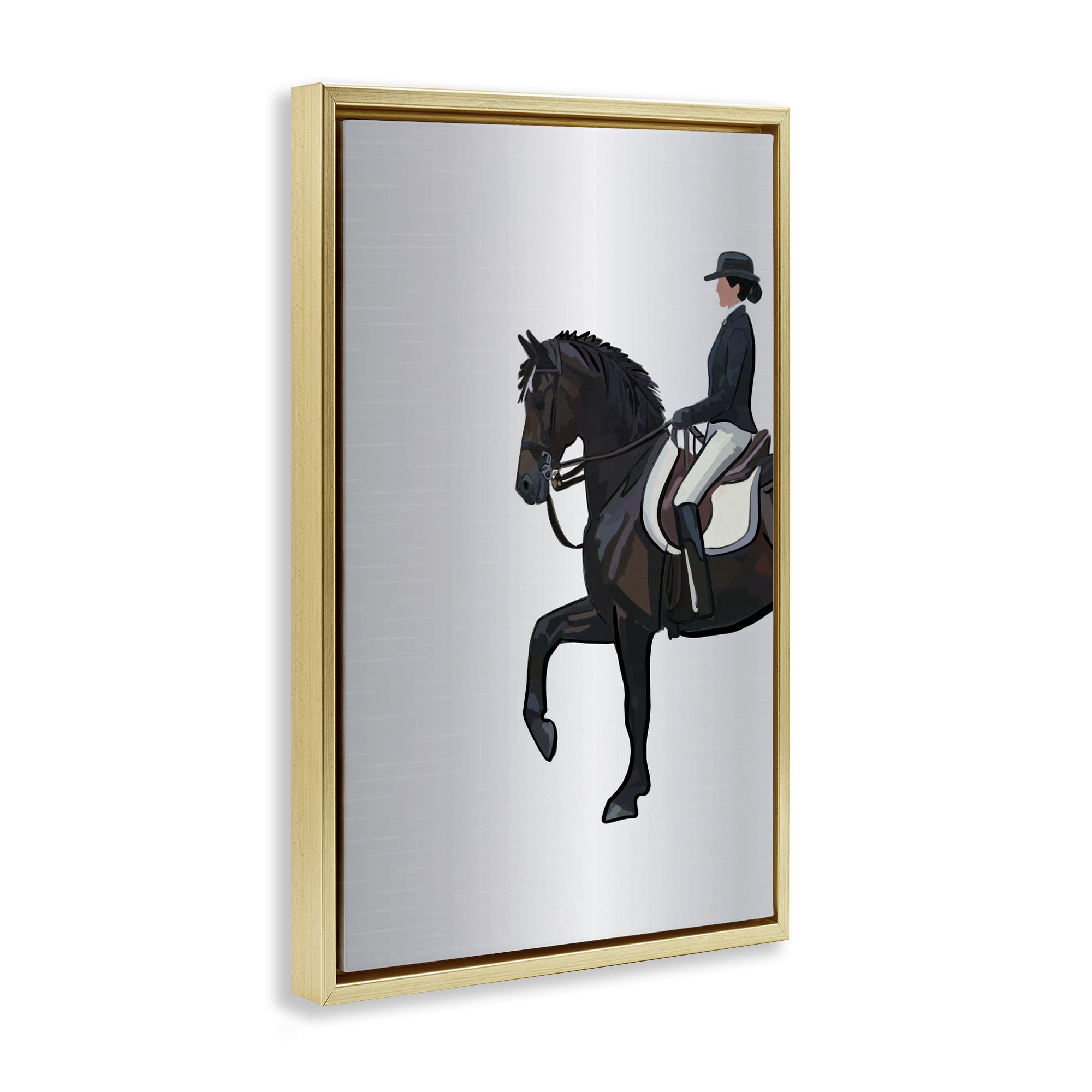 Stupell Industries Equestrian Jockey & Horse Animals & Insects Painting Gold Floater Framed Canvas Art Print Wall Art, 17 x 25