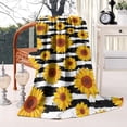 thumbnail image 2 of Black White Stripe Sunflower Pattern Blanket,Comfortable Soft Lamb Wool Throw Blanket,All Season,Warm Lightweight Blankets for Sofa Bed Couch Living Room Chair,40"x50", 2 of 4