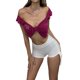 thumbnail image 1 of VISgogo Crop Tops para Mujer, Cuello en V Sin Mangas Letra de Diamantes de Imitación Decorada Cordón Fruncido Camiseta para Damas Jóvenes VISgogo moda, 1 of 9