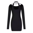 thumbnail image 7 of Herrnalise Women's Casual Solid Color SexyHanging Neck WrapHip Long Sleeve V-Neck Dresses S-2XL, 7 of 7
