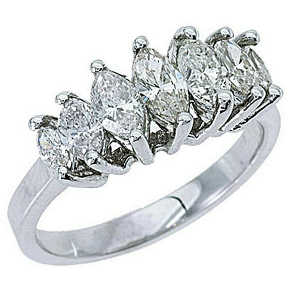 14k White Gold 1.28 Carats Marquise Cut 7-Stone Diamond Wedding Band