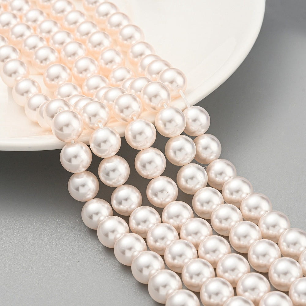 Glass Pearl Beads Strands Round PeachPuff 10mm Hole: 0.6mm 43pcs/strand 16.18''(41.1cm)