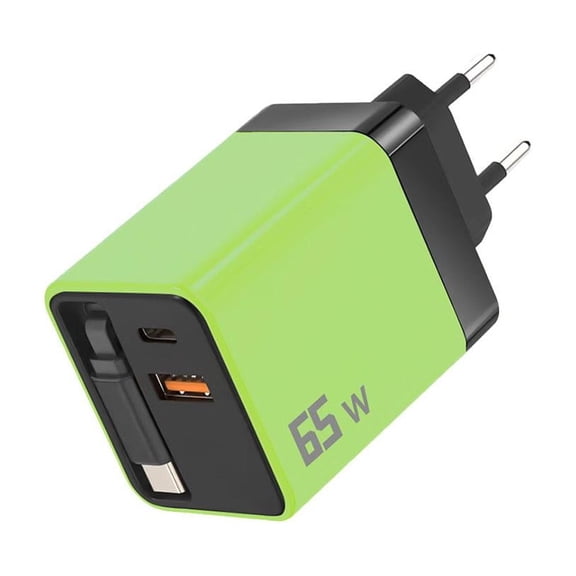 GaN AC Travel Charger w/ Retractable Cable and TYPEC Port