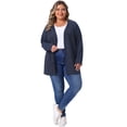 thumbnail image 3 of DARING DIVA Women's Plus Open Front Long Sleeve Lightweight Cardigans 1X Dark Blue, 3 of 6