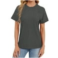 thumbnail image 2 of Hrsba Crew Neck Rib Knit Tops for Women Short Sleeve Solid Color Rolled Cuff Summer Fashion Soft Breathable Lightweight Shirt Daily Wear, 2 of 4