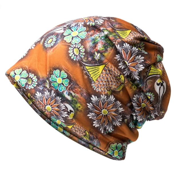 Gorro holgado para mujer, gorro para quimioterapia, babero elástico transpirable, gorro de doble uso, gorro estampado de flores, gorro holgado para dormir, bufanda infinita