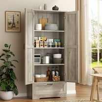 Walsunny 65" Tall Pantry Cabinet Wood Food Cabinet Pantry Storage Organizer Freestanding with 2 Doors 4 Shelves 1 Drawer for Kitchen Dining Room Living Room Gray