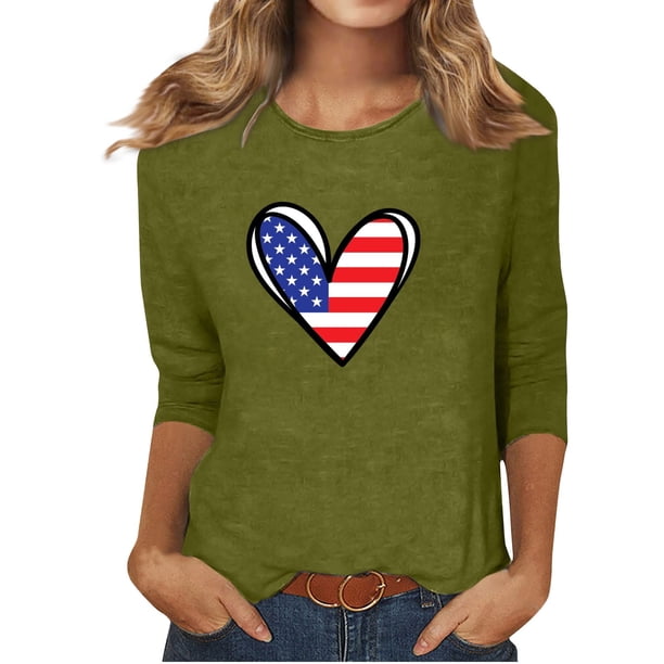 Blusas para Mujeres Casual 3/4 Manga Cuello Redondo Impreso Suelto, Mujer 3/4 Manga Tops Y Blusas para Diario