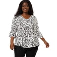 thumbnail image 3 of Women's Plus Size Blouse V Neck 3/4 Ruffle Sleeve PolDots Peplum Top White 1X, 3 of 7