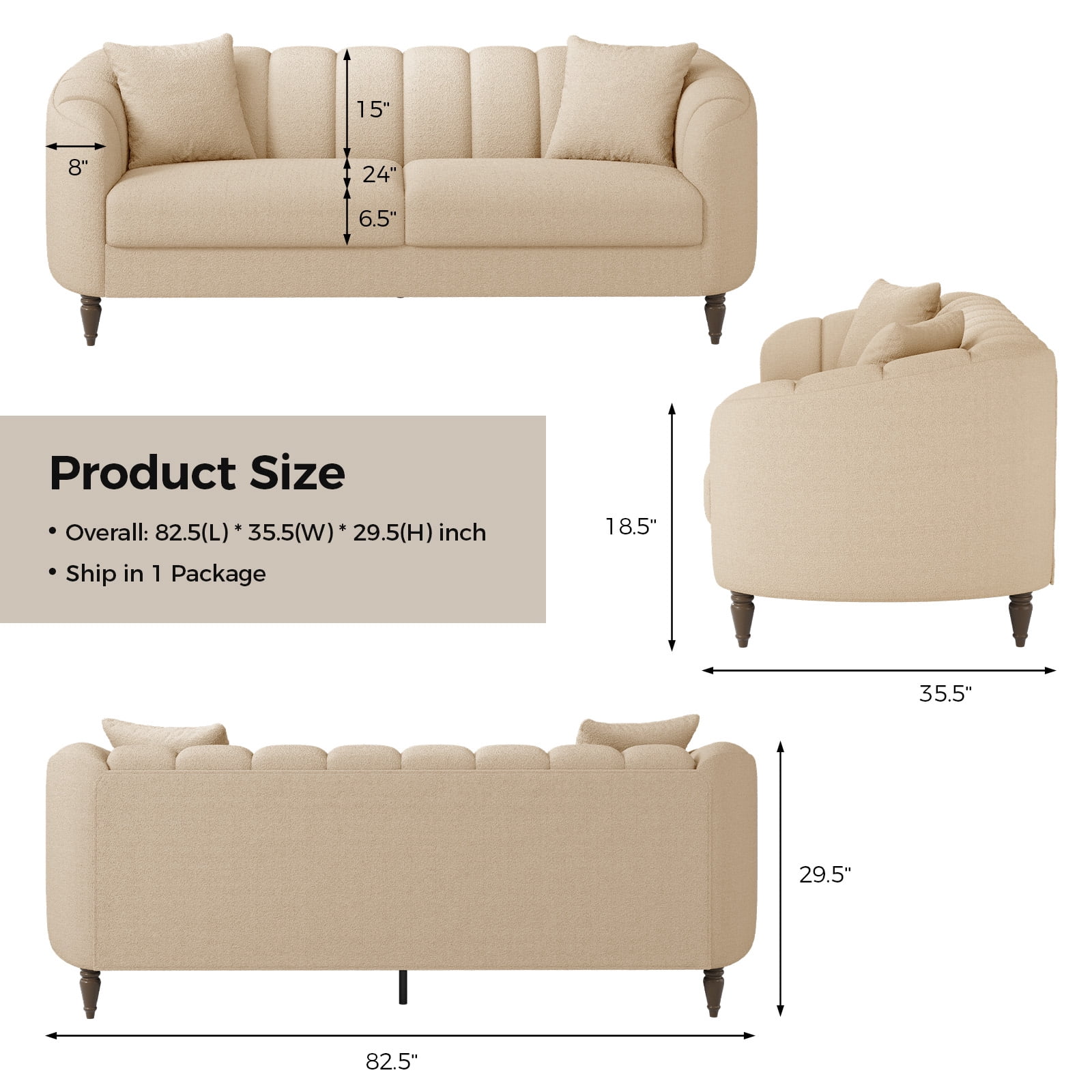 COPIAE 82 Inch Loveseat Sofa,Modern Couch and Sofa,Curved Petal Design Furniture,Sturdy and Easy Installation,Small Sofa for Living Room Bedroom Office and Apartment,Terry Fleece Fabric Apricot