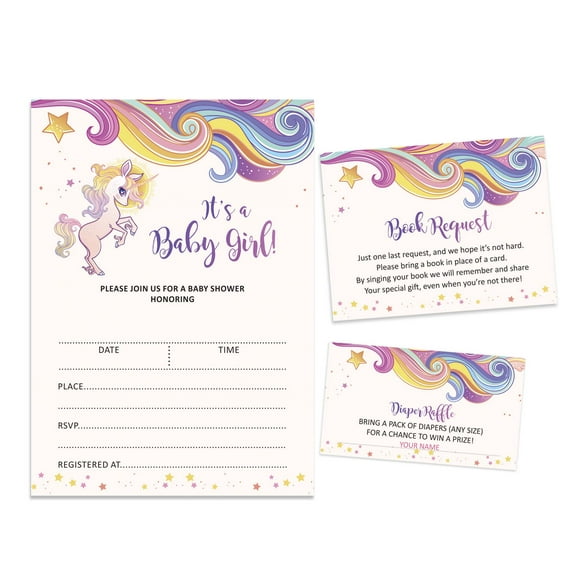 Inkdotpot Set Of 30Unicorn Baby Shower Invitations-Diaper Raffle Tickets And Baby Shower Book Request Cards Jungle Animals Invites Its A Boy Its A Girl