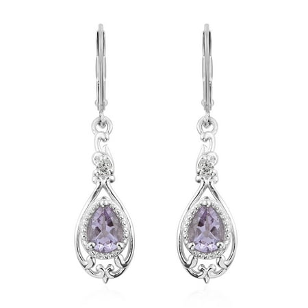 - Pear Pink Amethyst White Topaz Drop Dangle Drop Earrings for Women Cttw 1.1 Jewelry Gift