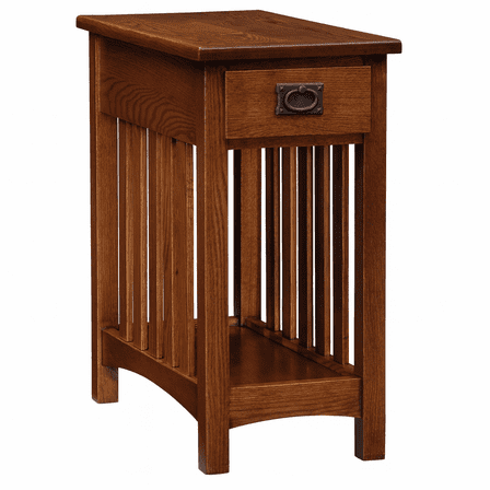 Leick Home Mission Impeccable Solid Wood Narrow End Table with Drawer, Medium Oak Finish