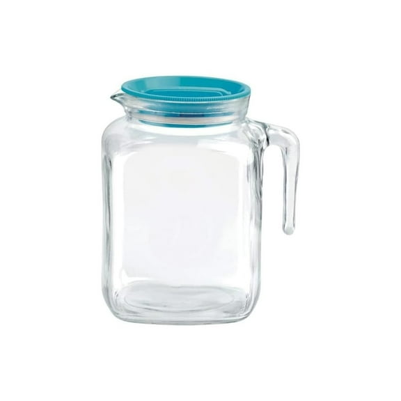 Bormioli Rocco Hermetic Seal Glass Pitcher With TEAL Lid and Spout 67.75 Ounce Great for Homemade Juice & Cold Tea or for Glass Milk Bottles