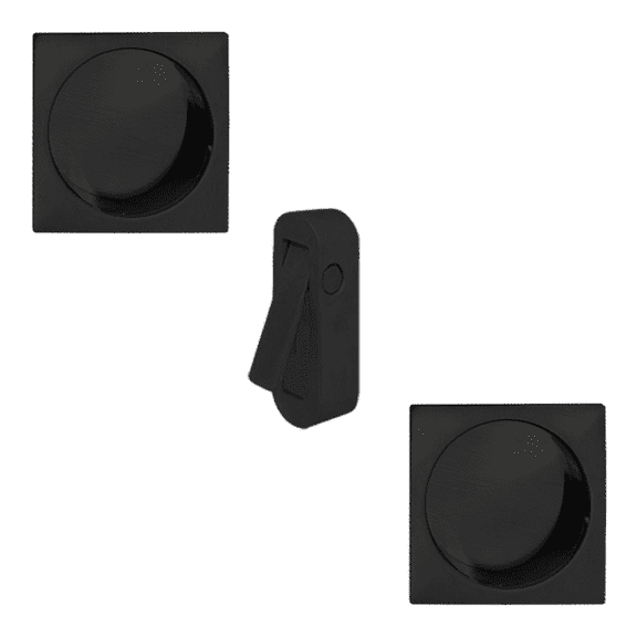 AGB Scivola Class Set of Sliding Pocket Door Square Handles with Pull Out Lever, Matte Black