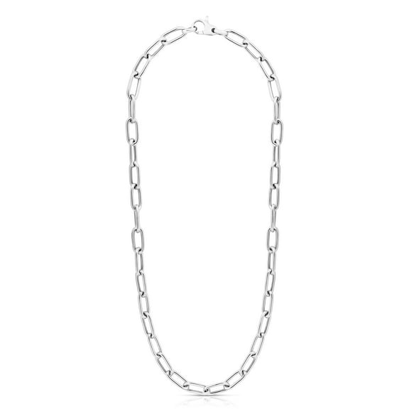 JewelStop Sterling Silver 18" with Rhodium Finish 6.5mm Polished Paperclip Necklace with Lobster Clasp - 13.3gr.