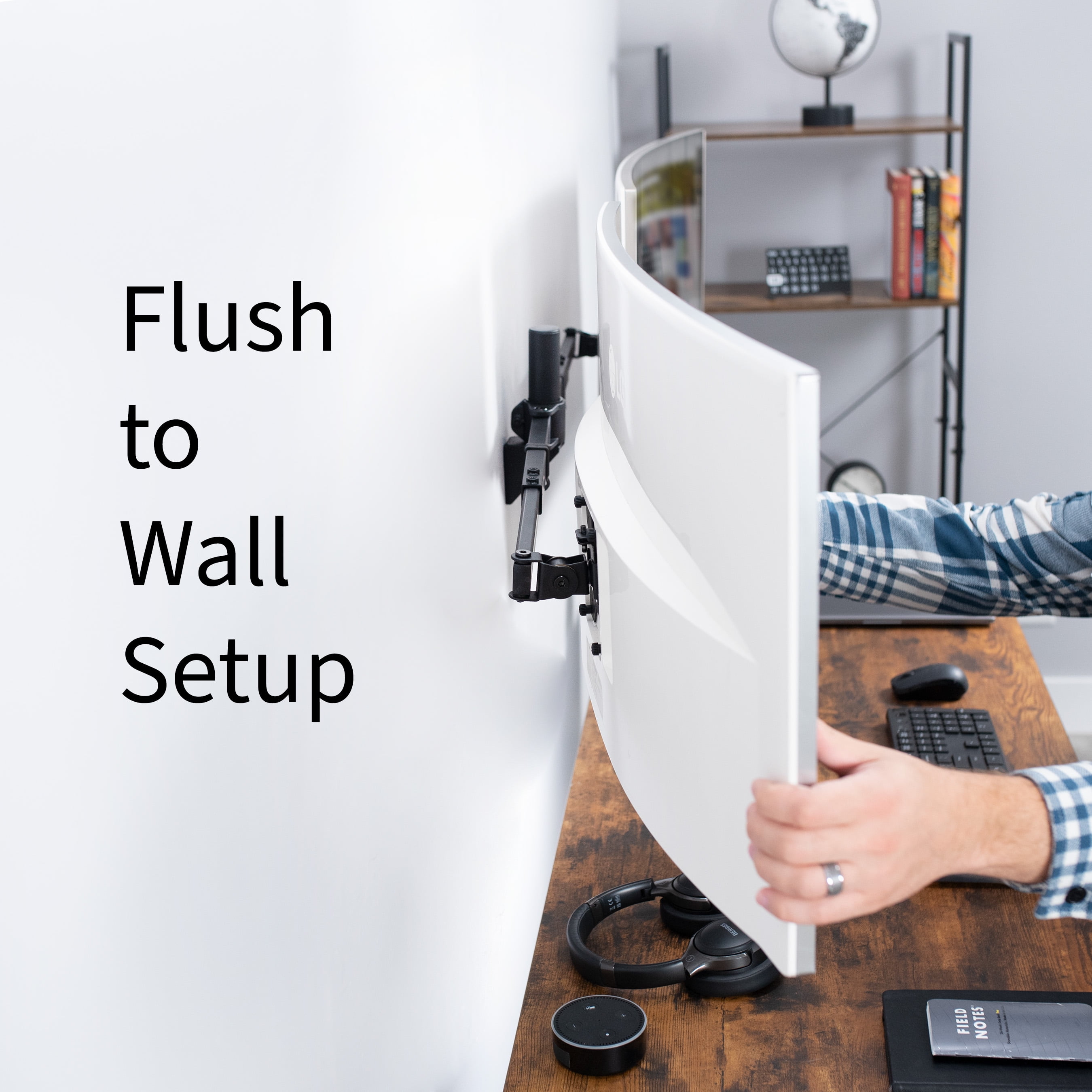 VIVO Steel Telescoping Flush Wall Mount for Dual 27" to 38" Ultra Wide Monitors