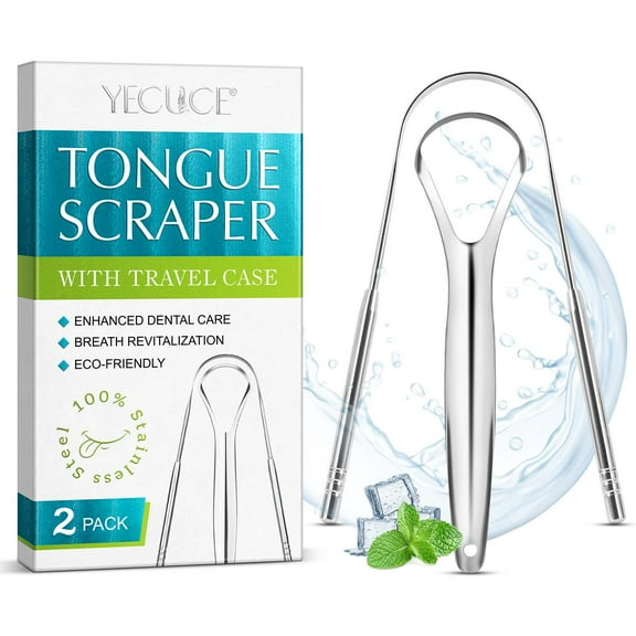 Yecuce Tongue Scraper Set with Case, Fights Bad Breath, 100% Stainless Steel, Tongue Cleaners,Double and Single Head Cleaner Set