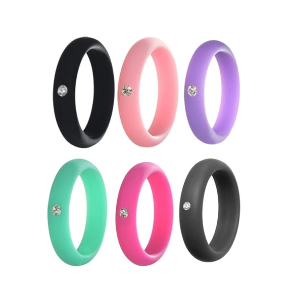 CIMAXIC 6PCS Women's Rings Set with Wave Pattern Wide Silicone Wedding Rings Assorted Color for Daily Wear Gym Beach Camping Size 5