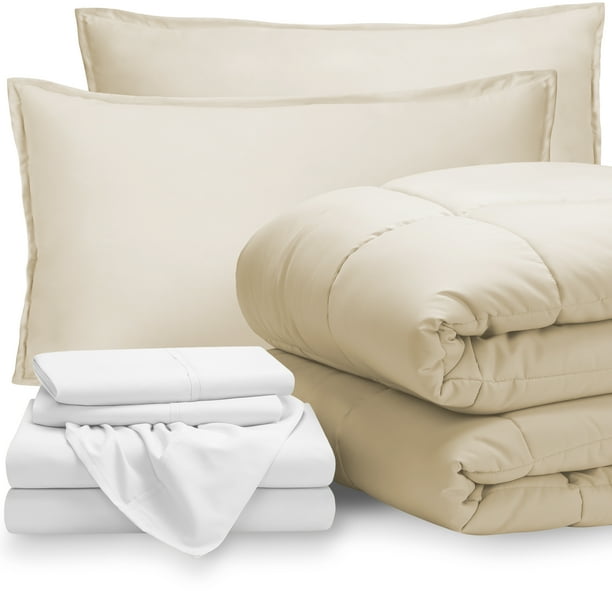 7 Piece Bed In A Bag California King Comforter Set Sand Sheet White Com California King Comforter Set, Cal King White Bedding