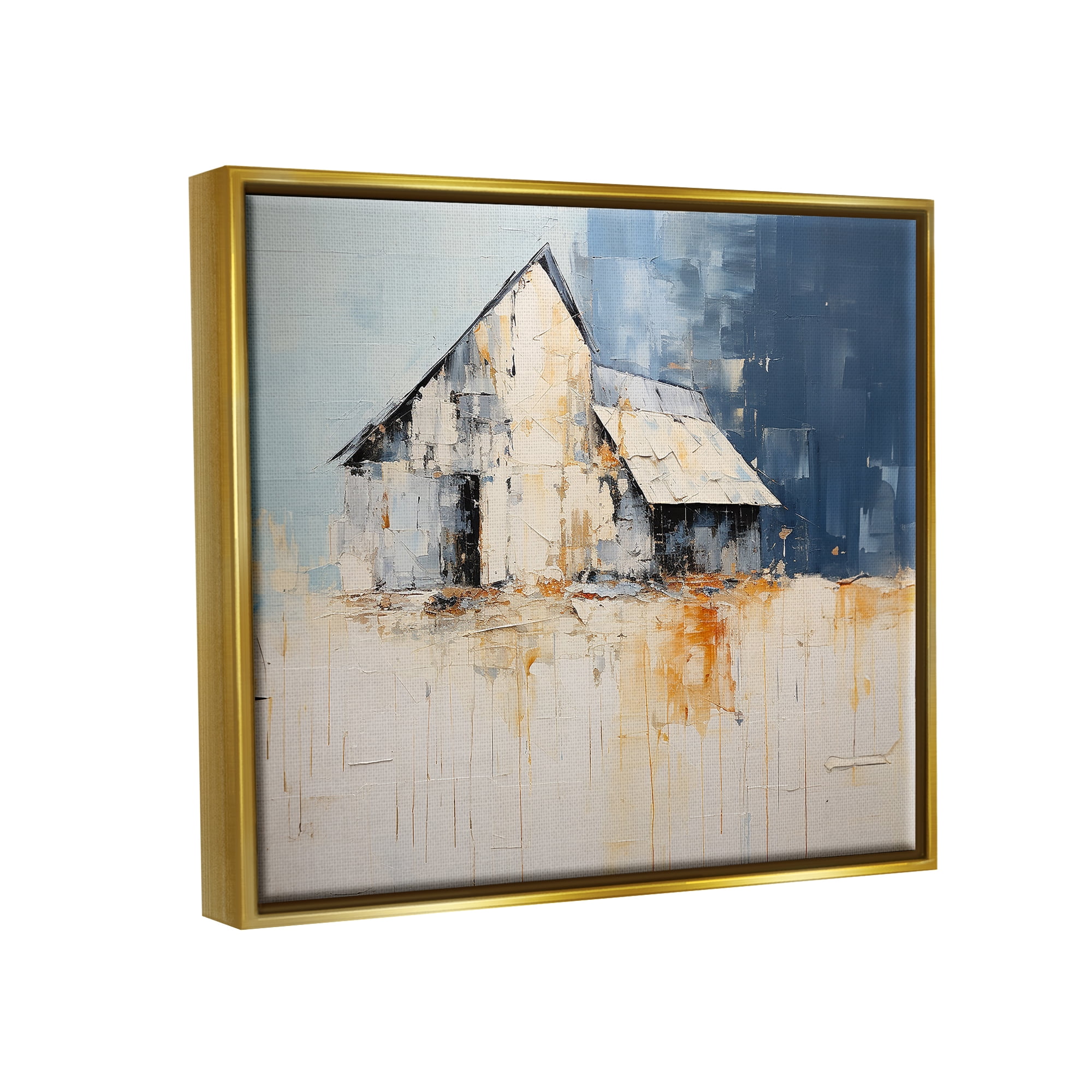 Stupell Industries Barn Painting Abstraction Abstract Painting Gold Floater Framed Canvas Art Print Wall Art, 21 x 17