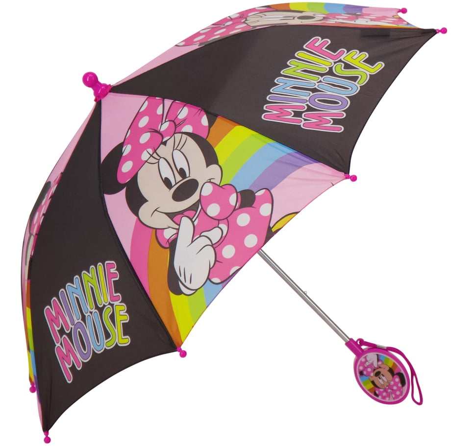 New Disney Minnie Mouse Figure Molded Handle Umbrella for Toddler Girl Kid Sized 